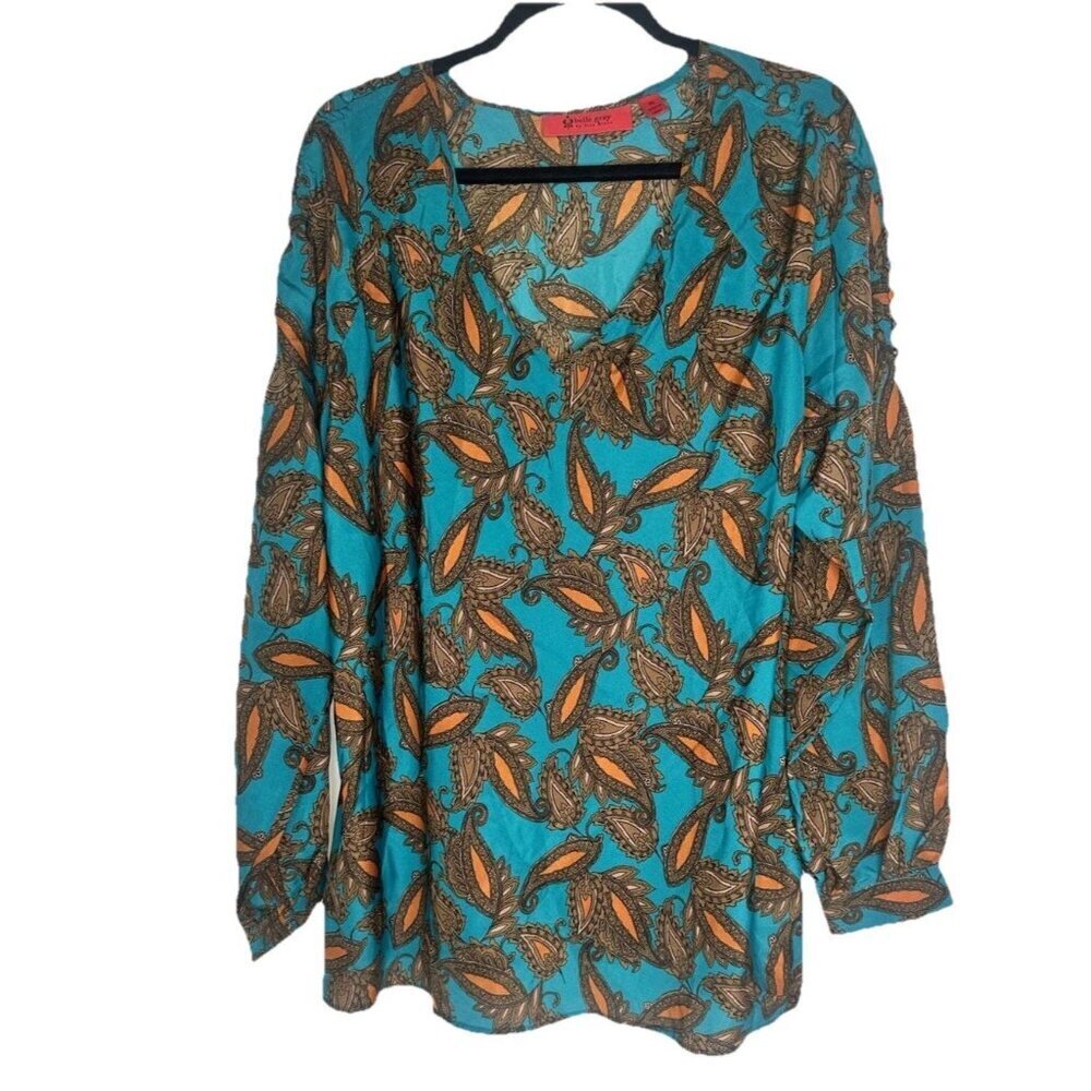 Belle Gray by Lisa Rinna Blouse Women's Size Xl Parsley Long Sleeve Bohemian